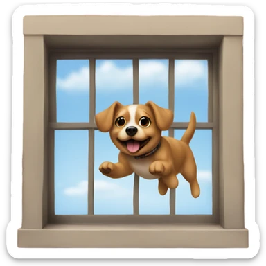Small dog flying out a window  sticker
