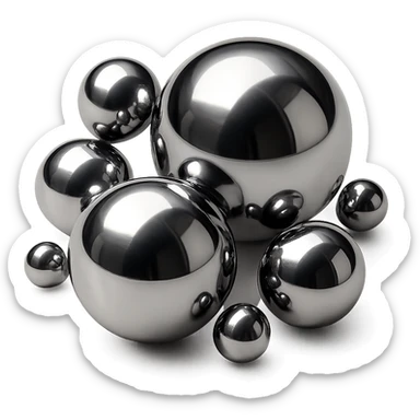 abstract chrome composition with multiple spheres of varying sizes, radiant and polished sticker