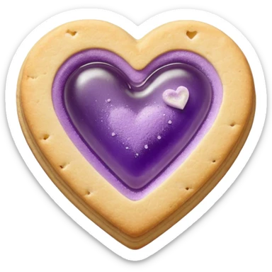 Realistic shortbread cookie in the shape of a heart with Pale Purple color jelly middle filling and sprinkled powder sugar on top. sticker