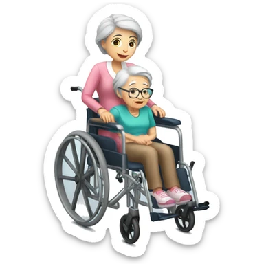  girl pushing grandma in wheelchair sticker