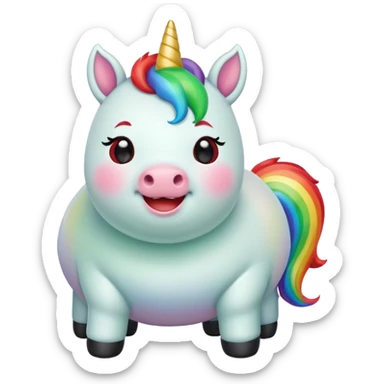 Small chubby unicorn in colours of jade green, black and red eyes, farting rainbow sticker