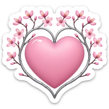 heart entwined with sakura branches and subtle pink silver details sticker