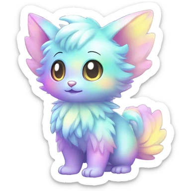 Shiny Innocent Shy Baby Sparkly Colorful Pastel Fluffy beautiful fantasy Kawaii Ethereal Sona Fakemon-animal Full Body sticker