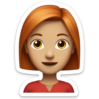 A red-haired girl with medium-length straight hair, brown eyes in a red dress sticker