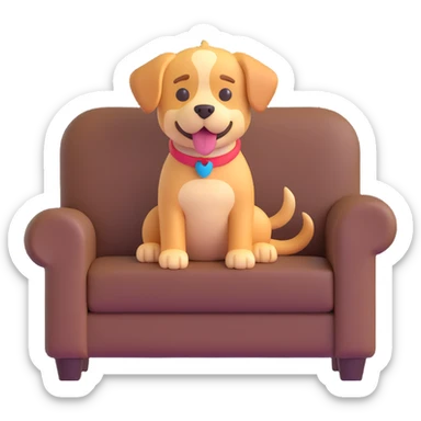 a dog sitting on a couch, 3D emoji style sticker