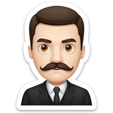 suspicious man uin a suit with a mustache, looking mad sticker