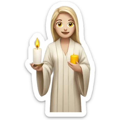 White girl holding candle wearing robe sticker