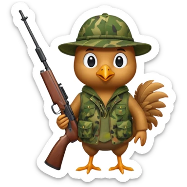 Emoji Chicken dressed as an hunter sticker