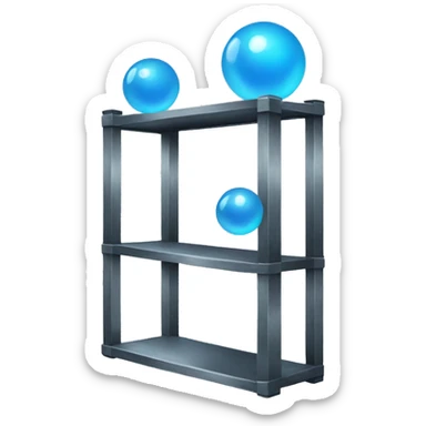 tall metal shelves with blue orb prophecies sticker