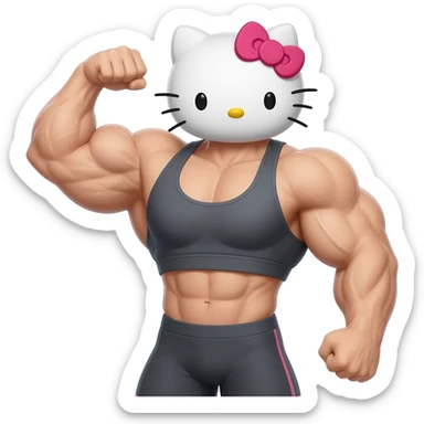 Hello kitty with massive muscles wearing sports bra. She should flex one arm. Only show her top half. White skin the same colour as her face. sticker