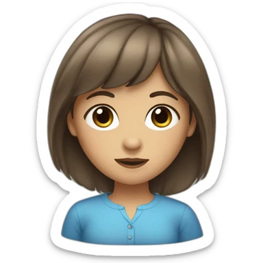 girl with bangs and very long brown hair and blue shirt sticker