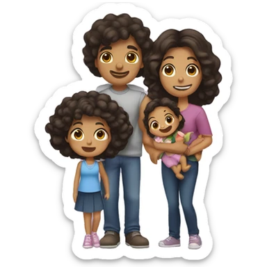 A family of 5, all have dark brown hair. A mom a d a  sticker