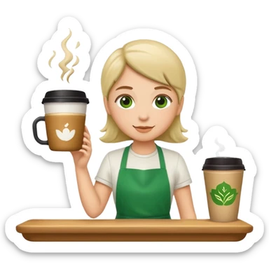 Barista + green apron + latte cup sticker