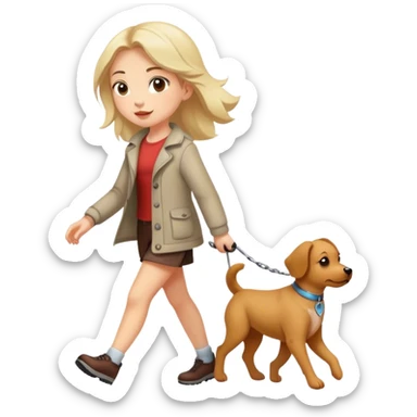 Dog being walked by human girl  sticker