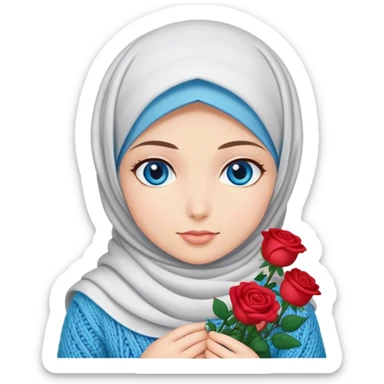 Turkish beautiful finish Konya girl blue eyes with roses hijab does knitting  sticker