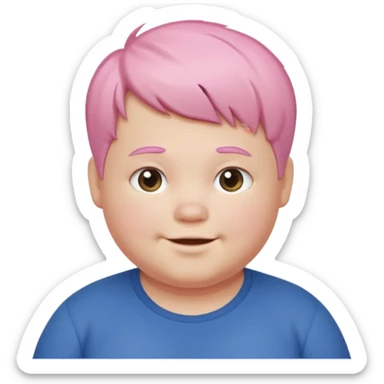 un nene blanco rellenito con pelo corto rosa,  con la sonrisa para abajo como edta ☹️ pero no enojado, la sonrisa caida las puntas para abajo como esta sonrisa ☹️ asi mismo pero que parezca los ojitos felixes sticker