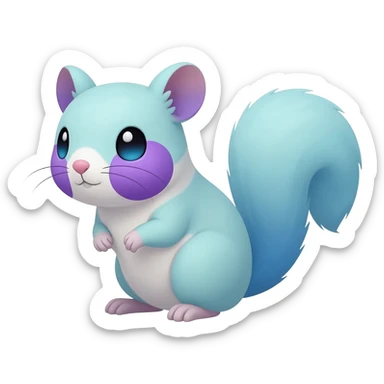 Light-pastel-Cyan-white-blue-gradients electric type rodent-chinchilla-squirrel-gerbil-jerboa-Pachirisu-Minccino-Pokémon-Fakémon-fusion-hybrid-Pokémon-animal-creature, full body with purple-violet-pinkish round cheek markings  sticker