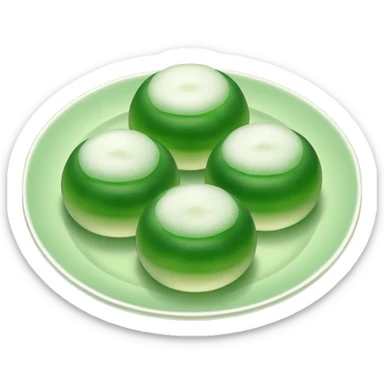 four green spherical warabi mochi on the plate sticker