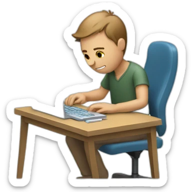 A man working on the computer has water drops on him from excessive work sticker