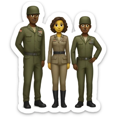 4 army people standing next to eachother sticker