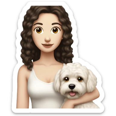 pale white girl with black hair holding brown bichpoo sticker