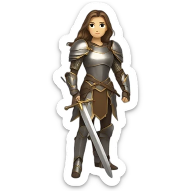 bird knight long brown hair golden eyes tan skin holding a sword woman sticker