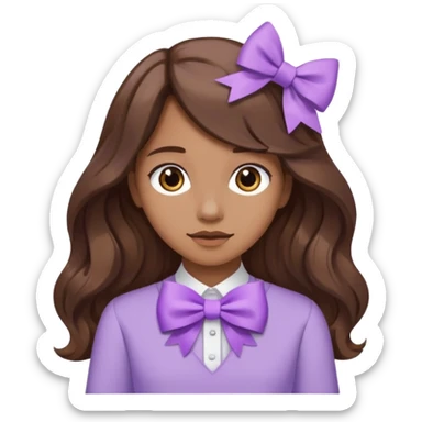 long wavy brown hair from behind with a medium lilac bow sticker