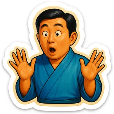 The same Japanese man in traditional kimono looks at the viewer with a surprised look, and his hands are empty sticker