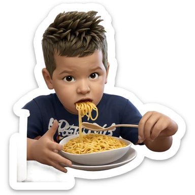 boy enjoying ramen noodles sticker