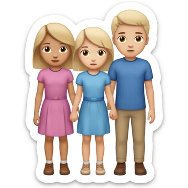 Apple iOS emoji style.
A couple holding hands, boy and girl.
The girl shows a slightly uneasy, hiding expression.
A second boy appears faintly behind her, slightly blurred or partially cropped, implying secrecy.
Clean emoji proportions, soft highlights, neutral background removed.
 sticker