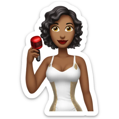 Cantora de forró, loira, com microfone na mão, com bota, figurino de diva na cor vermelha sticker