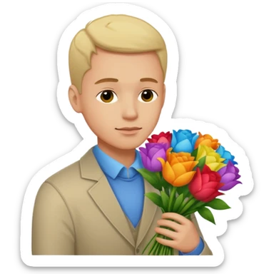 Man flowers in hands head sticker