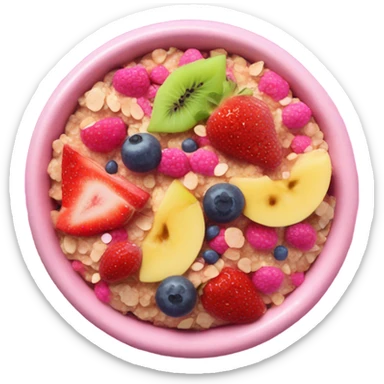 Hot pink oatmeal with fruit and glitter sticker