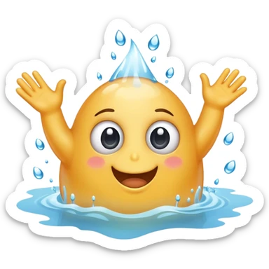 a happy blob of water with googly eyes and long water hands sticker