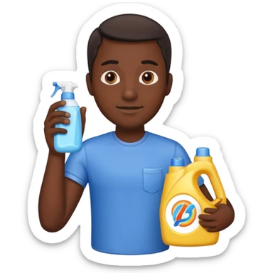 dark skin man holding laundry detergent sticker