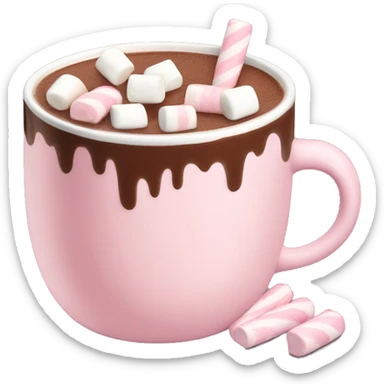 Light Pink mug of hot chocolate with marshmallows  sticker