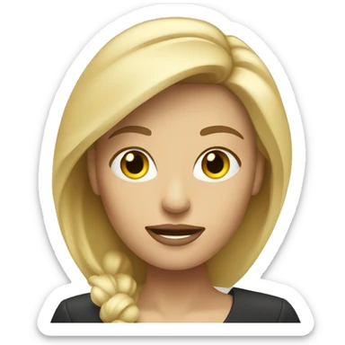 Blonde woman news reporter with microphone sticker