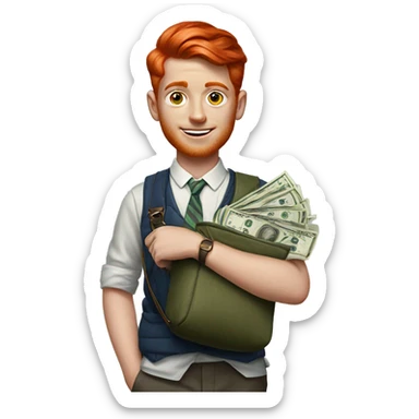 Hyperrealist Preppy red hair with bag of money sticker
