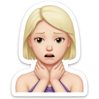 person frowning with hands across their neck to imitate choking themselves  sticker