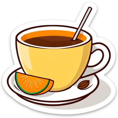 traditional carajillo in a small espresso cup with a slice of orange cantaloupe melon on a saucer sticker