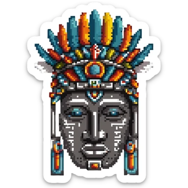 Toltec carved stone head with decorated headdress sticker