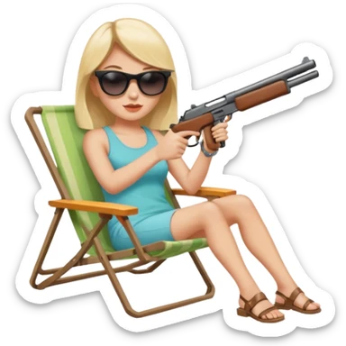 lady in a lawn chair with a gun sticker