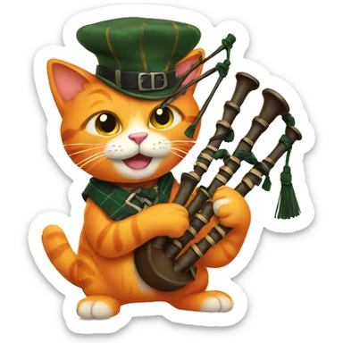 orange cat with bagpipes sticker