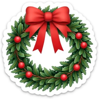 Evergreen wreath single red bow sticker