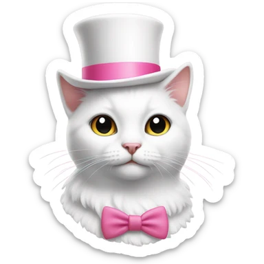White cat wearing pink top hat sticker