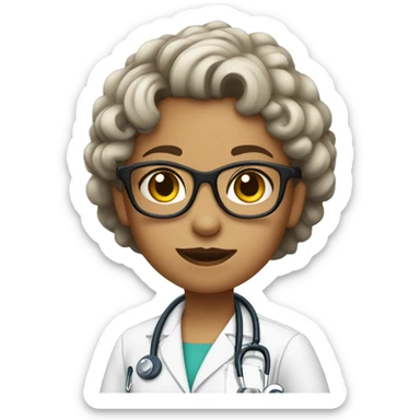 Disability girl doctor with curly short hair and wearing wearing glasses sticker