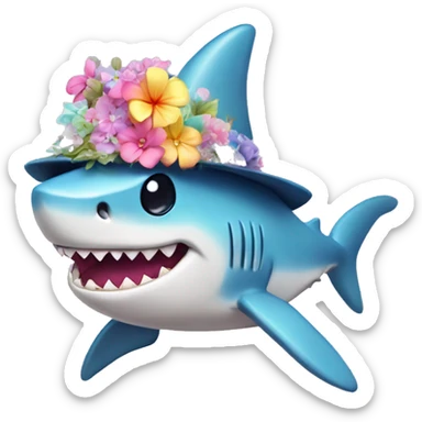 Kawaii rainbow pastel bedazzled shark wearing fedora with flowers  sticker