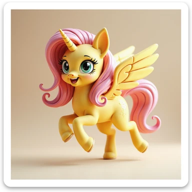 Fluttershy in a realistic style, dancing joyfully, transparent background sticker