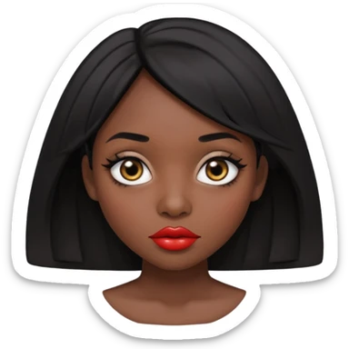Dark skin gurl with black hair, big lips m, dark brown eye, octagon face shape and chinky eyes no red lipstick  sticker