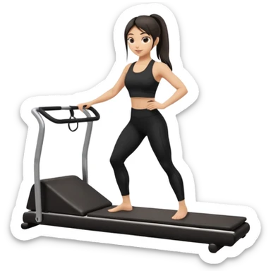 a girl doing reformer pilates, she is wearing a black fit and she has dark straight and loose hair sticker